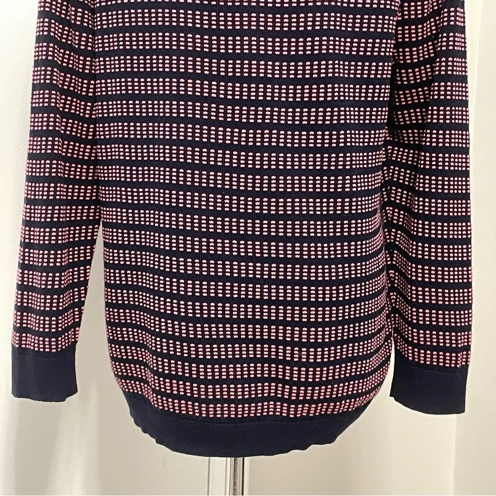 J. Crew Textured Crewneck Knit Sweater Navy & Pink 3/4 Length Sleeve Size XL